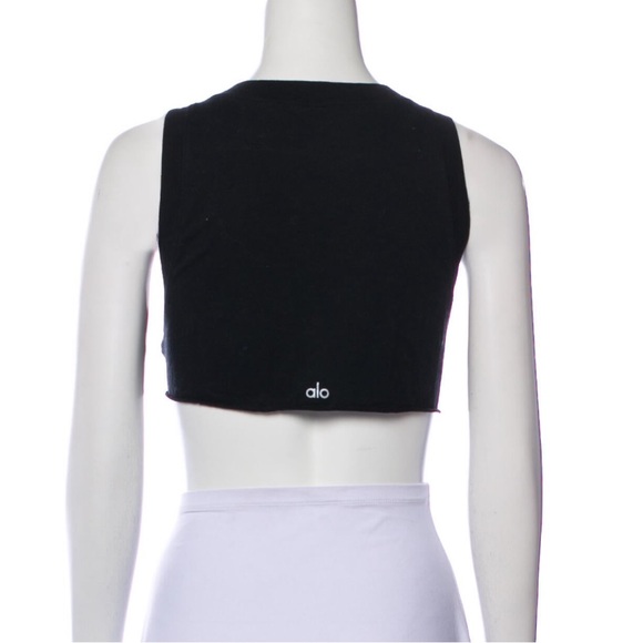 Alo Black Cotton Cropped Top - Picture 3 of 3